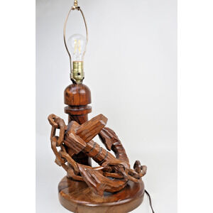 Rare Vintage Hand Carved Wooden Nautical Anchor & Chain Lamp Light Brown